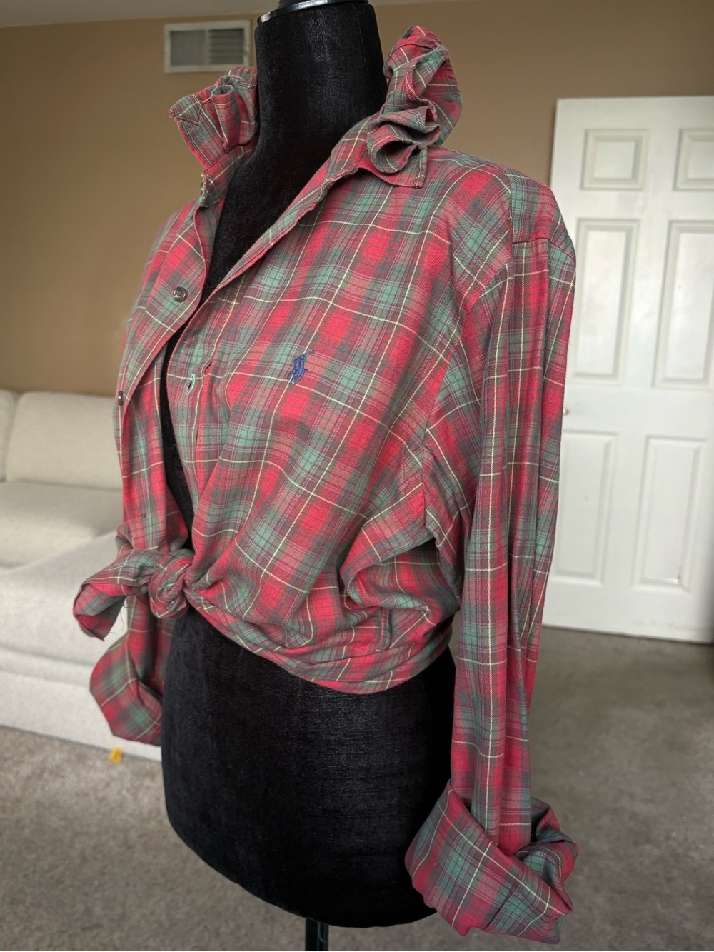 Reworked Ralph Lauren Christmas Plaid Button-Down Shirt - size m/l